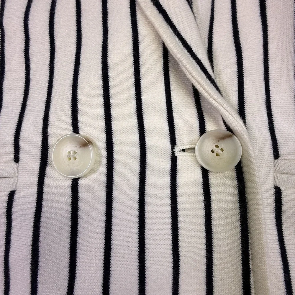 Talbots OP White‎ Black Striped Cotton Knit Jacket Long Sleeve Buttons